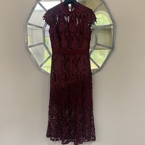 ANTONIO MELANI Burgundy Lace Midi Dress